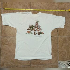 Vintage 90s Y2k Embroidered Nordic Mushroom White T-Shirt Unisex Size Medium 🍄